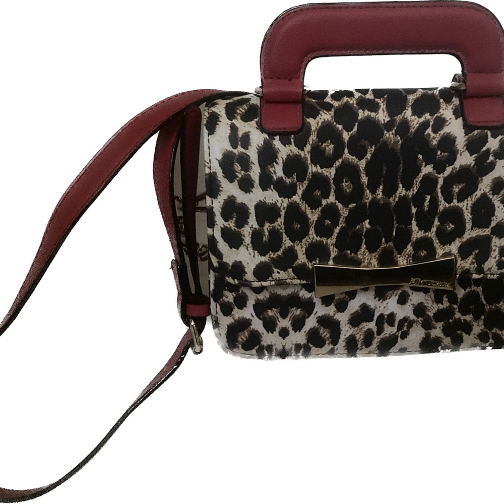 Betsy Johnson Leopard Print Satchel with Red Top Handle - Picture 2 of 9